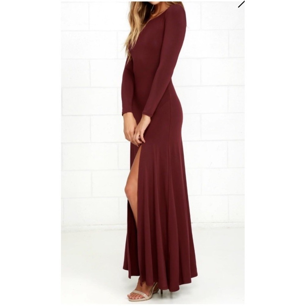 Lulus Swept Away Maxi Dress Women's Sz XL New Burgundy Maroon Slit D15553HRL‎